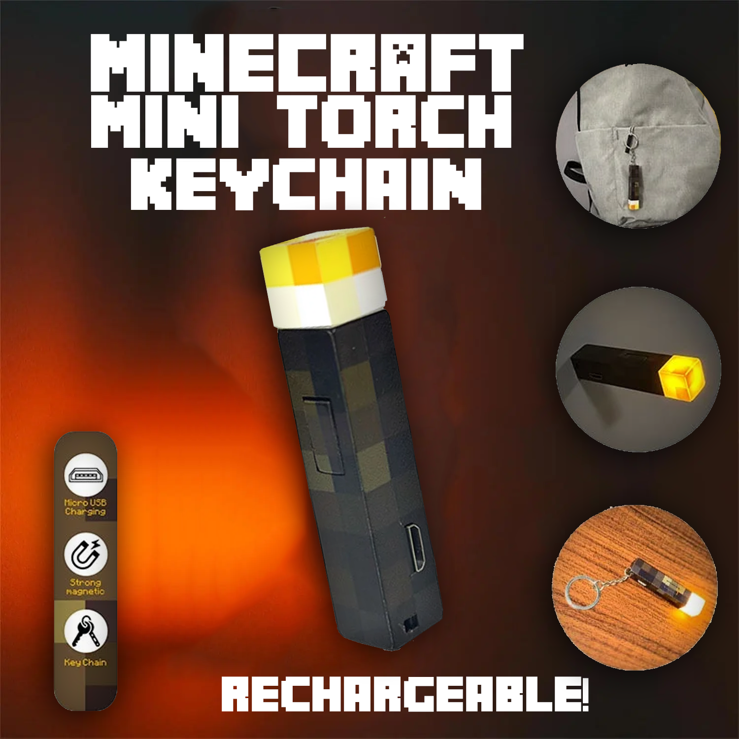 Chargeable Minecraft Mini Torch Keychain